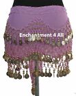 New Handmade Exotic Belly Dance Hip Scarf Wrap W  Golden Beads   Coins  Lavender