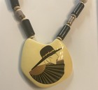 Vintage Necklace earring Set Signed Art Deco Lady With Black Hat Beaded Lucite 
