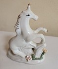 Vintage Unicorn With Flowers Porcelain Figurine Floral White 6  Tall