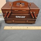 Vintage Singer Wood Sewing Box With Accordion Drawers Supplies Included Nib
