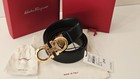 Salvatore Ferragamo Belt Men Black Leather Silver Buckles Adjustable Size 85-105