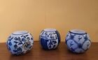3 Vtg  Cobalt Blue And White Candle Holders For Votive Tealight Flameless  led