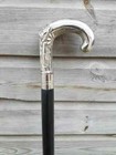 Solid Silver Eva Adam Head Vintage Black Wooden Walking Stick Cane Handmade Gift