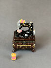 Antique Sewing Machine Porcelain Trinket Pill Box With Spool Trinket