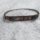 Vintage Alpaca Mexico Abalone Shell Inlay Hinged Bangle Bracelet Iridescent 7 In