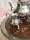 Vintage  Williamsburg Kirk Stieff Pewter Tea Set W  Tray Rosewood Handle