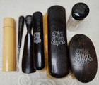 Antique Whiting   Adams Turtle Ebony Sterling Monogram Men s Brush Grooming Set