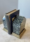 Heavy Green Marble Bookend Set C1980 Heavy Classic With Brass Base