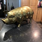 Vintage Large Brass Pig Piggy Coin Bank Hog Curled Tail 15    Long Over 5 Pounds 