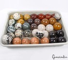 34 Pc Natural Gemstone Sphere Set   Wooden Stands - Bulk Crystal Ball Collection