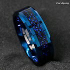 8mm Blue Tungsten Carbide Ring Carbon Fibre Black Celtic Dragon Men s Jewelry