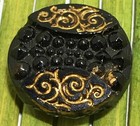 Antique Black Glass Button Gold Foil Embedded Lacy Tunnel Shank 3 4 