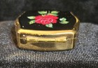 Vintage Gold Tone Metal Trinket Or Pill Box With Ornate Stratton Red Rose On Lid