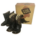 Vtg 1950s Acme Kids Cowboy Western Boots Black Inlay Leather 10d And 11 5d Read