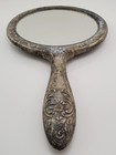 Vintage Victorian Style Floral Ornate Design Handheld Vanity Mirror Silver Toned