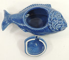 Bordallo Pinheiro Majolica Blue Fish Soup Sauce Tureen 11x4x4  Portugal Vintage