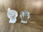 Stolzle Kristall Austria Glass Elephant Figurine Set Frosted Clear Trunk Up 3in