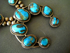Native American Turquoise Sterl  Silver Squash Blossom Bead Snake Chain Necklace