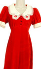 Vintage 1970s Red Velvet Maxi Dress Xs Short Puffed Sleeves White Lace Collar