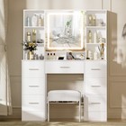 Vanity White Makeup Table Set Dressing Desk With Led Lighted Mirror 7 Drawers