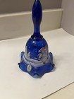Fenton Glass Bell Blue Ruffled Edge Hand Painted 6    Signed Huffman Vintage Usa