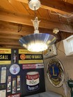 Vintage Mid Century Modern Atomic Spun Aluminum   Glass Pendant Hanging Lamp