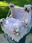 Ring Bearer Pillow Chest White Satin Pearls Flowers Lilac Roses Wedding 
