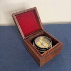 Brass Maritime Style Nautical Compass In Wooden Box Collectible Navigation