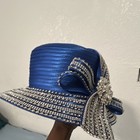 Blue Silver Church dress Hat Rhinestone Bow  Synthetic  One Size