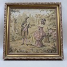 Antique Machine Woven French Tapestry Gold Gilt Framed Set Of 2
