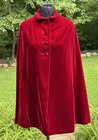 Beautiful Vintage 1960s Red Velvet Cape W  Arm Holes   Black Sateen Lining