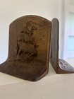 Vintage   Antique Cast Iron Galleon Sailing Ship Bookends Pair Bronze Finish