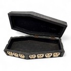 Vtg Carved Wood Coffin Hinged Storage Box 13x6  Skeleton Skulls Halloween Decor