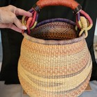 Bolga Ghana Woven Market Basket Leather Wrap Handle 