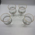Arbys Christmas Holly Berry Wine Glasses Water Goblets Bow Stems Gold Rim Set 4