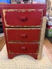 Antique Wood Cabinet 3 Drawer Red Paint Primitive Handmade Solid Piece Gold Trim