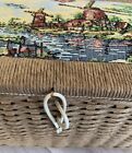 Vintage Sewing Basket - Fabric Tapestry Lid  Plus Contents