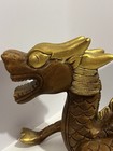 Vintage Chinese Hand Carved Dragon Feng Shui Table Statue W gold Highlights