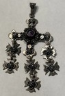 Vintage Sterling Silver Amethyst Yalalag Cross  Signed Mexico Tc 102