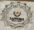 Sapporo Draft Beer Clear Glass Ashtray Rare Vintage 4 1 2 