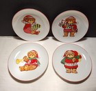 Set Of 4 Vintage Christmas Winter Bear Porcelain Plates  Japanese With Box