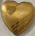Vintage 50   s Gold Tone Heart Shaped Triple Folding Compact Mirror Engraved Usa