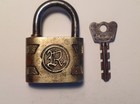 Small Vintage Brass   Steel Padlock-has Stylized L r On Both Sides-has Key