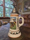 German Lidded Beer Stein Pewter Lid Cavalry Scene  1906-09 Breweriana