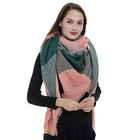 Trendy Plaid Blanket Scarf Women Big Oversized Long Scarves Warm B-pink Green