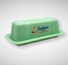 Butter Dish  Green Jadeite Glass Depression Style Sunbeam  Vintage  Kitchenware