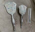 Vintage Vanity Dresser Set Of 3 Mirror  Brush Comb Silver Color Flowers