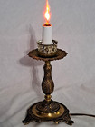 Antique 1930 s Ornate Leaf Solid Brass Table Lamp Footed Boudoir No Globe Nice 