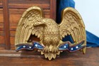 Vintage American Eagle Wall Hanging Plaque  Model Patriotic Star Ribbon Mcm Gold