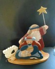 Primitive Christmas Nativity Figures Hand Painted Wooden Creche 11x14x 6  Inch 